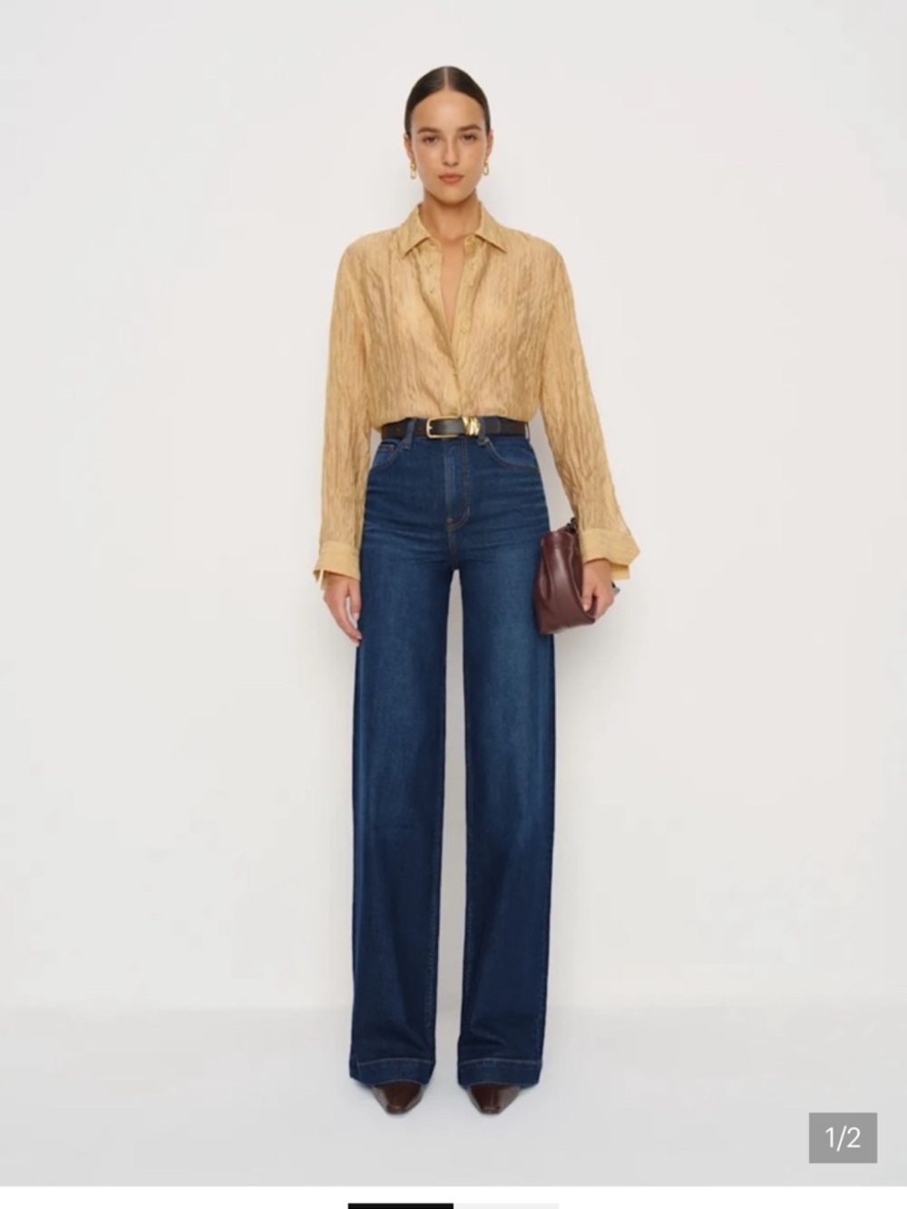 NWT Reformation Bex Super Stretch High Rise Wide Leg Jeans in Dark Wash 26